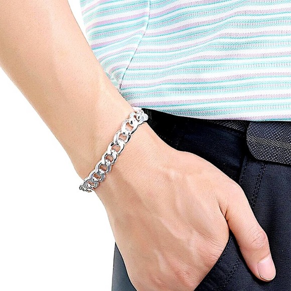 Cuban Chain Link Sterling Silver Unisex Bracelet - Picture 6 of 6